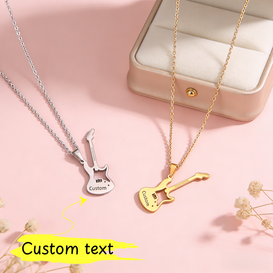 Musical Instrument Gif - Customized Name Text Instrument Guitar Necklace
