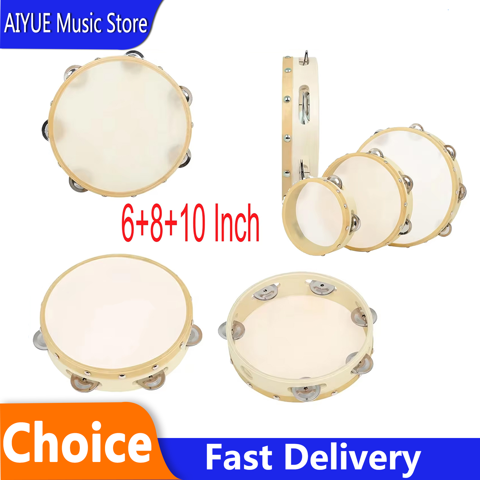 Tambourine Hand Drum - 3Pcs/Set 6/8/10 Inches Cowhide Tambourine Durable