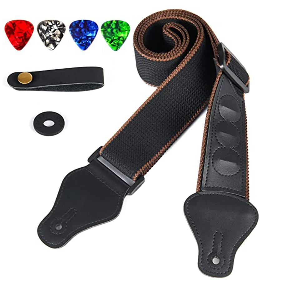7Pcs/Set Guitar Strap Black PU - Musical Instrument Gif incelemesi ve fiyatı