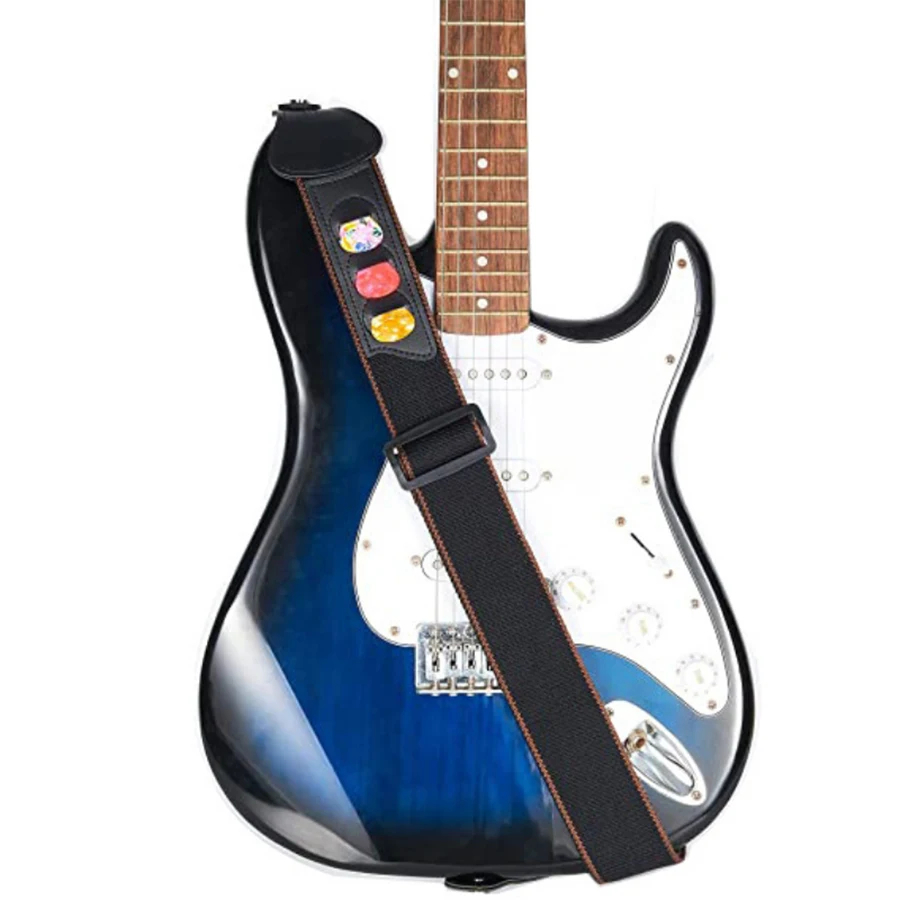 7Pcs/Set Guitar Strap Black PU - Musical Instrument Gif incelemesi ve fiyatı